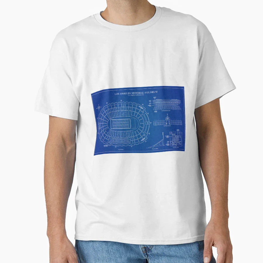 Los Angeles Memorial Coliseum Blueprint T-Shirt - Graphic Print Unisex