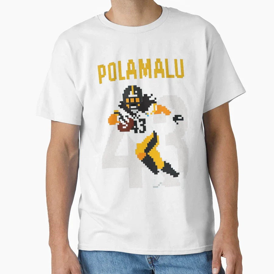 Troy Polamalu 8 Bit Pixel Art Steelers T-Shirt - Fun Novelty Design Unisex