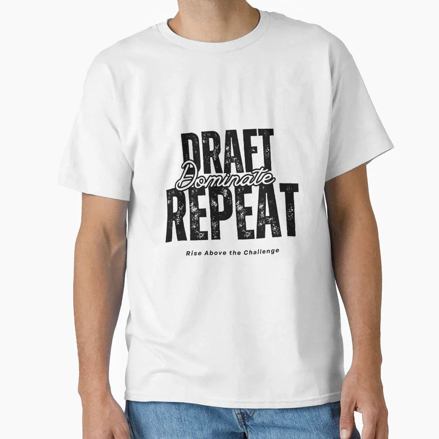 Draft Dominate Repeat Funny Fantasy T-Shirt - Novelty Apparel for Adults