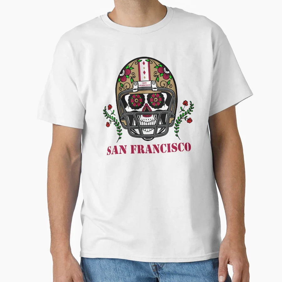 San Francisco Football Helmet Sugar T-Shirt - Novelty Apparel for Adults