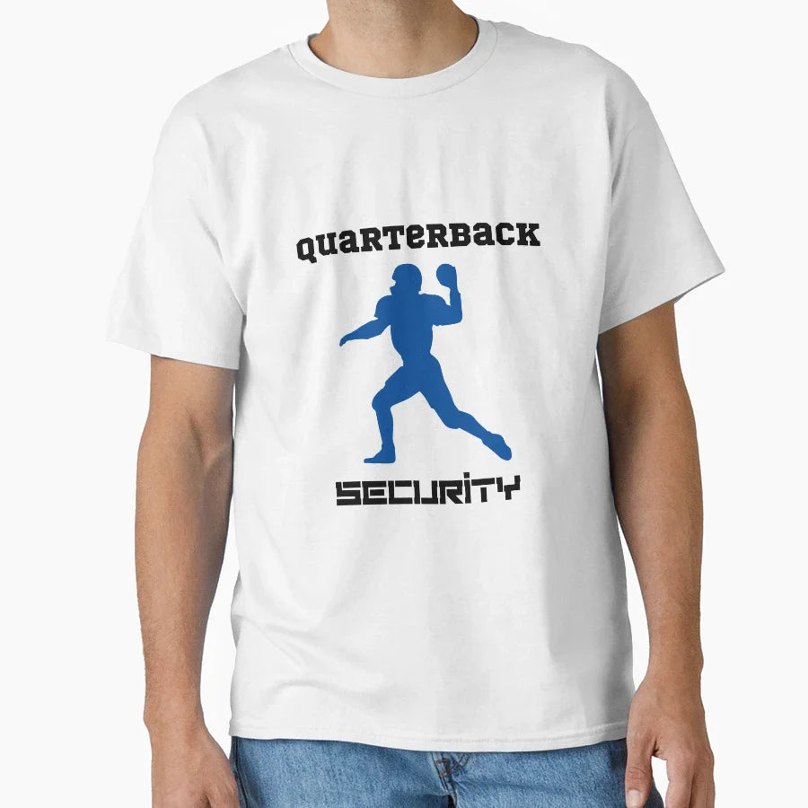 Quarterback Security Blue T-Shirt - Trendy Graphic for Adults
