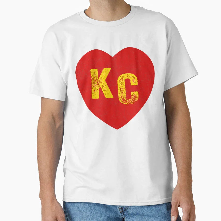 Kc Red Yellow Heart Kansas City T-Shirt - Novelty Apparel for Adults