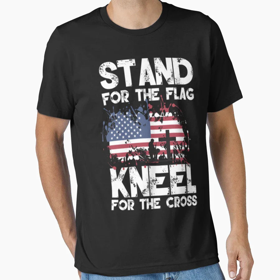 I Stand Flag And Kneel Cross T-Shirt - Graphic Print Unisex