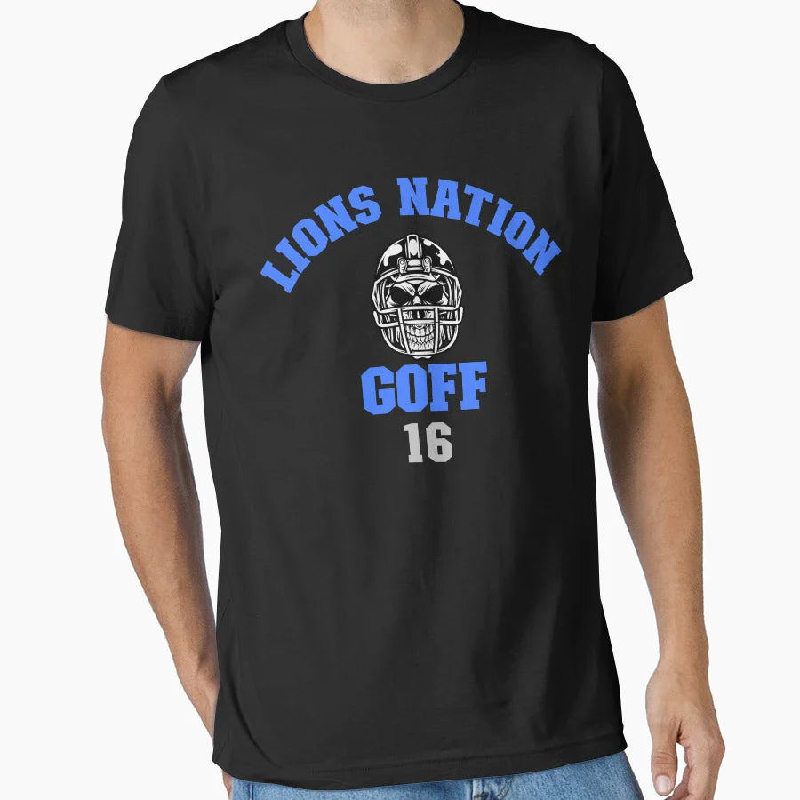 Lions Nation Goff 16 S Nation Nt T-Shirt - Minimalist Print for Adults