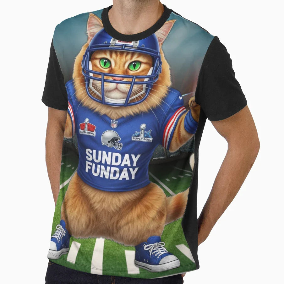 Super Bowl Cat Football Cat Sunday Funday T-Shirt - Unique Graphic Unisex