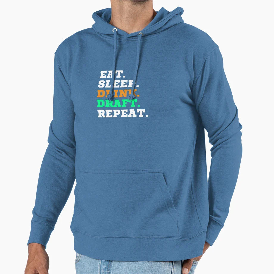 Eat Sleep Drink Draft Repeat White Text Hoodie - Aesthetic Graphic Unisex
