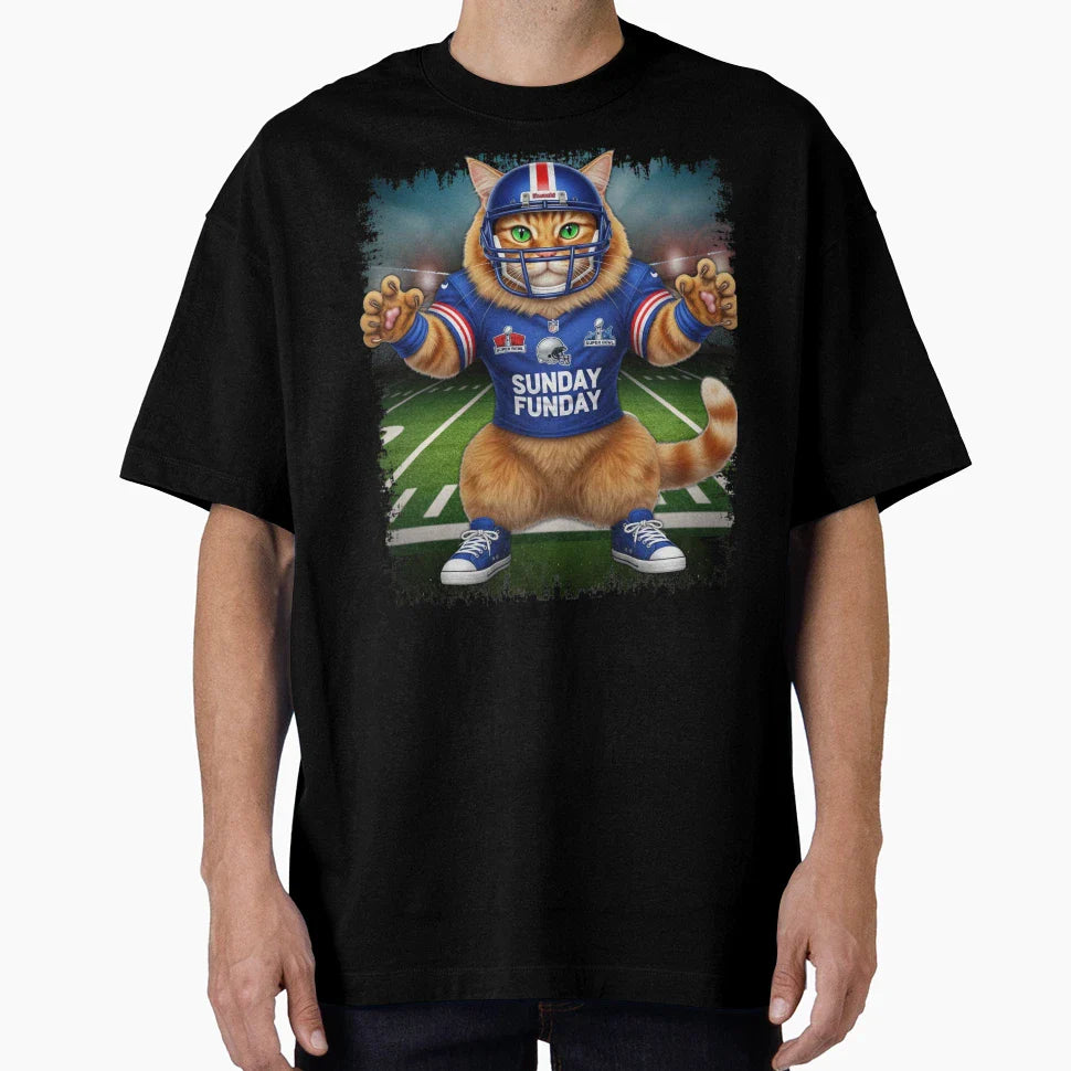 Super Bowl Cat Football Cat Sunday T-Shirt - Aesthetic Graphic Men Women