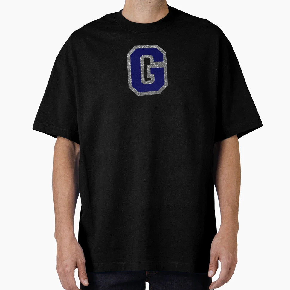 Silver And Navy Varsity Letter G T-Shirt - Custom Art Print for Adults