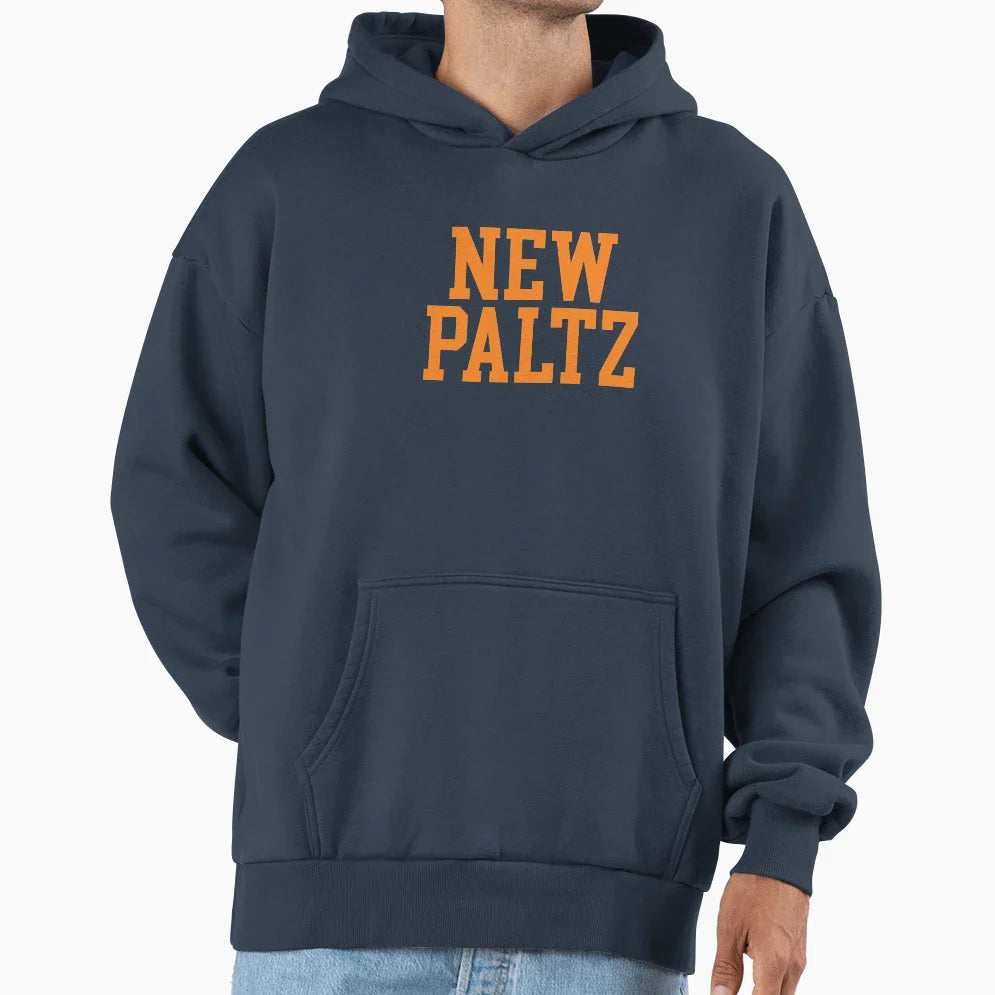 New Paltz Varsity Font Curved Hoodie - Novelty Apparel Unisex
