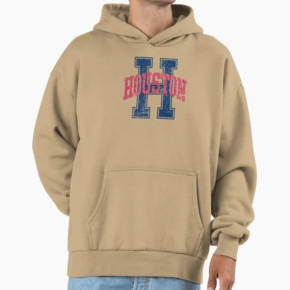 Distressed Collegiate Houston Hoodie - Graphic Print for Adults