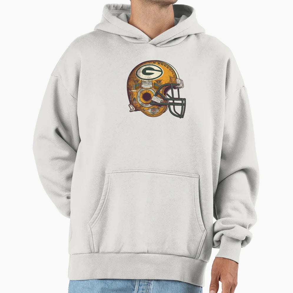 Green Bay Football Helmet Hoodie - Novelty Apparel for Adults