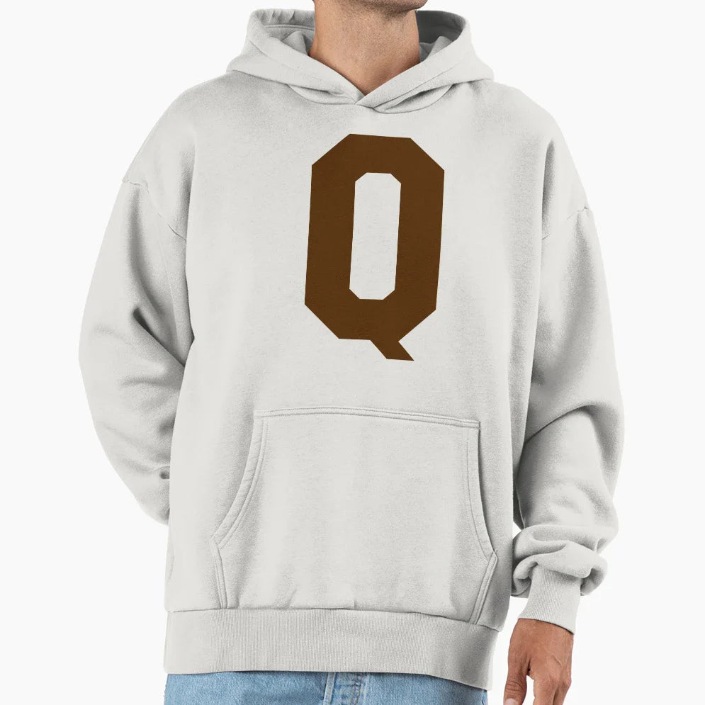 Alphabet Brown Q Sports Letter Q Hoodie - Fun Novelty Design Men Women