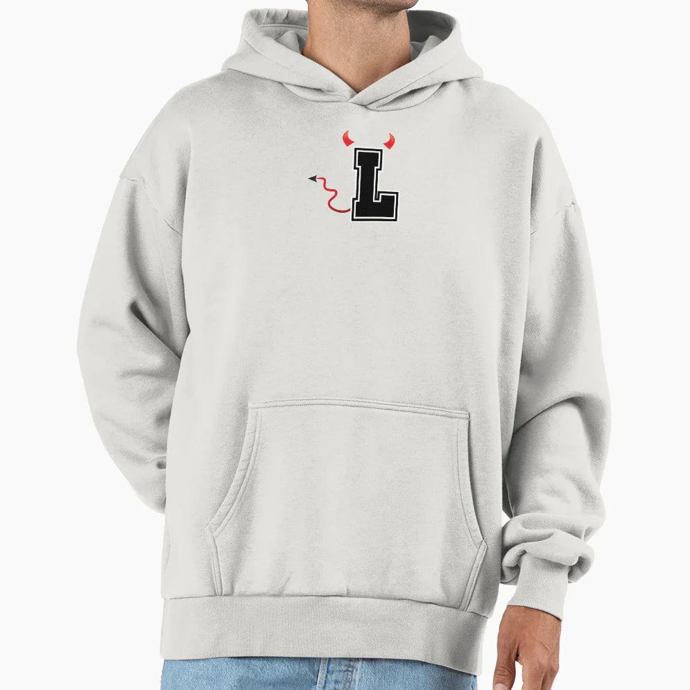 Letter L College Font Evil Naughty Hoodie - Trendy Graphic Unisex