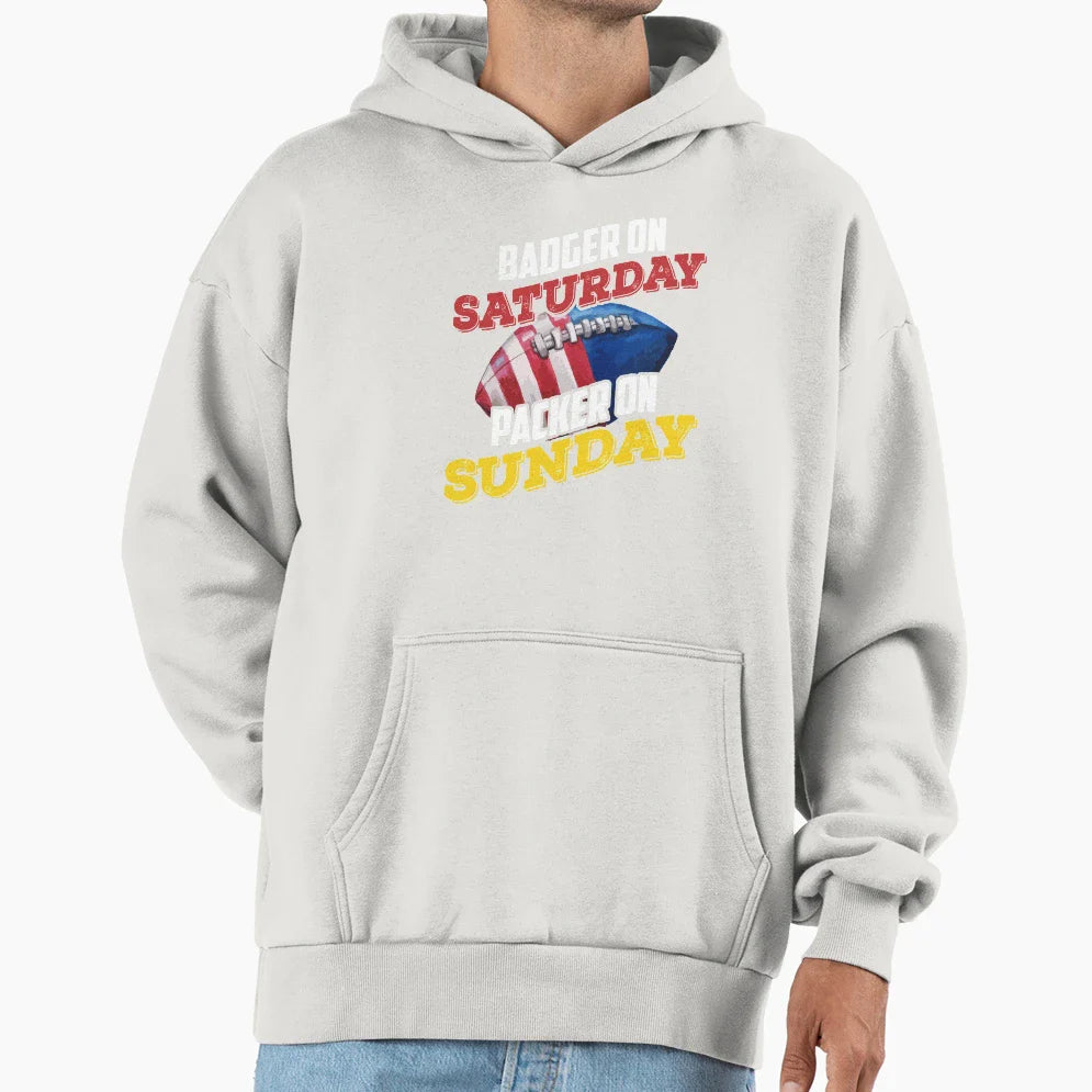 Badger Saturday Packer Sunday Funny Football Hoodie - Graphic Print Unisex