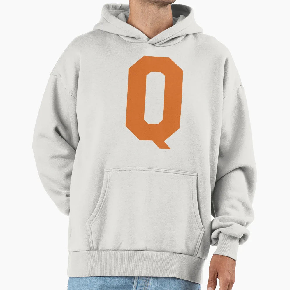 Alphabet Orange Q Sports Letter Q Hoodie - Novelty Apparel Unisex