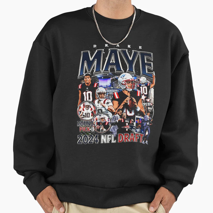 Drake Maye Bootleg Sweatshirt - Minimalist Print for Adults