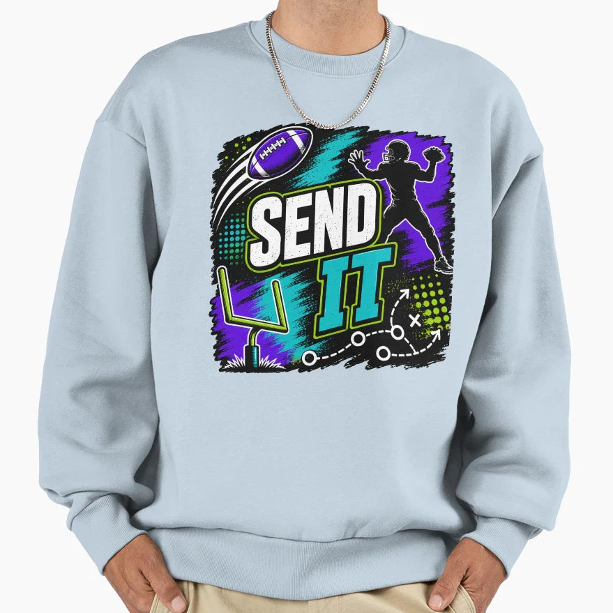 Send It Football Grunge Sweatshirt - Fun Novelty Design for Adults