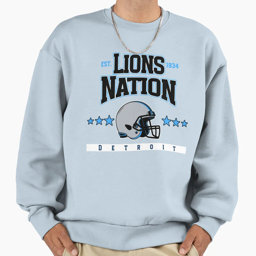 Lions Nation Detroit Football T-Shirt - Graphic Print Unisex