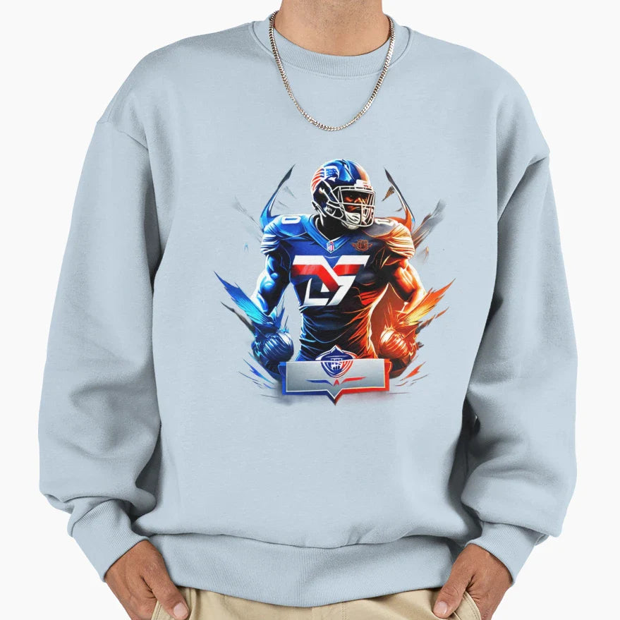 Strong Football Player Holding Football Sweatshirt - Unique Graphic Unisex
