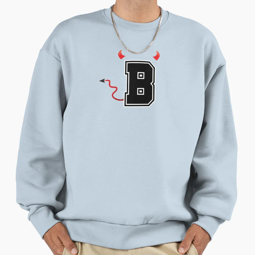 Letter B College Font Evil Naughty Sweatshirt - Graphic Print Men Women
