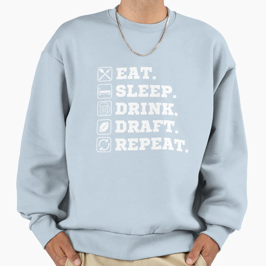 Eat Sleep Drink Draft Repeat Sweatshirt - Minimalist Print for Adults