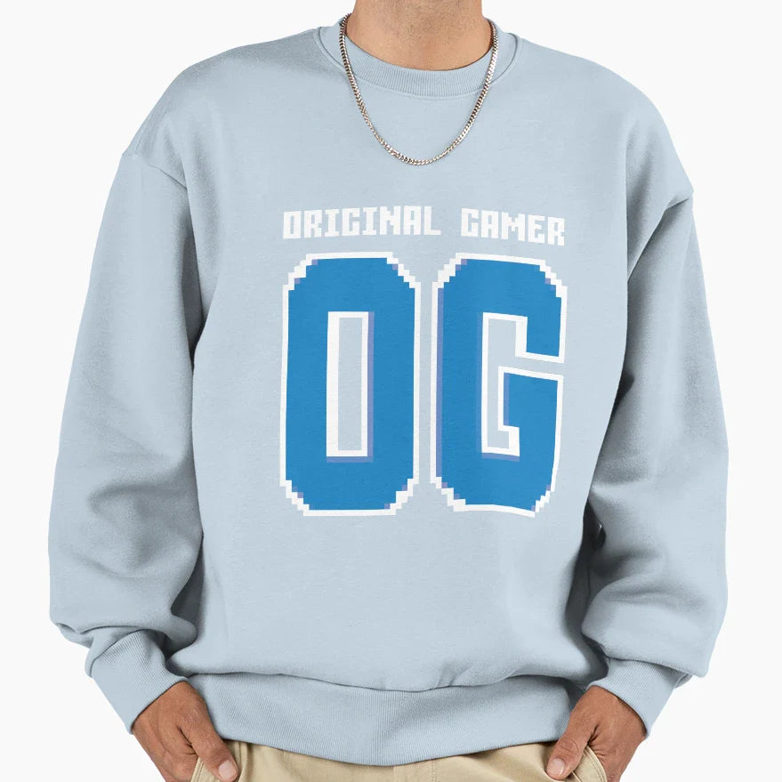 Blue Og Original Gamer Sweatshirt - Graphic Print for Adults