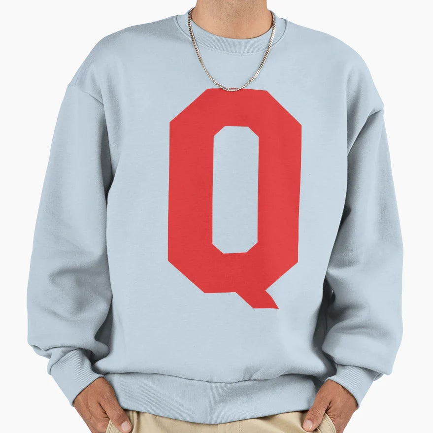 Alphabet Red Q Sports Letter Q Sweatshirt - Unique Graphic for Adults