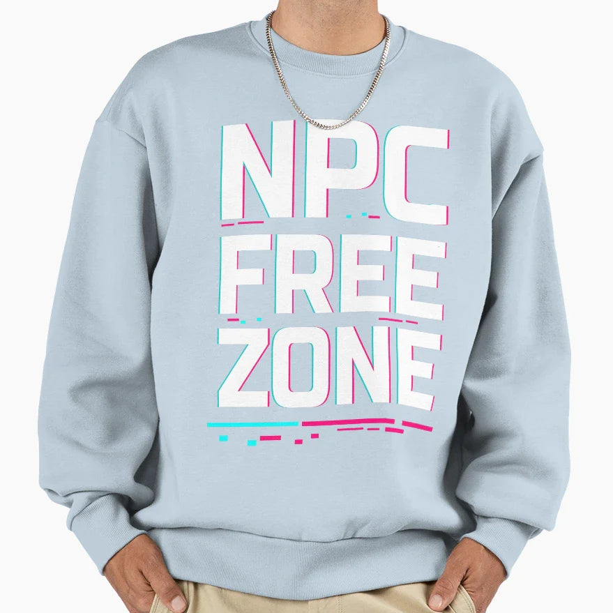 Npc Free Zone Glitch Typography Sweatshirt - Custom Art Print Men Women