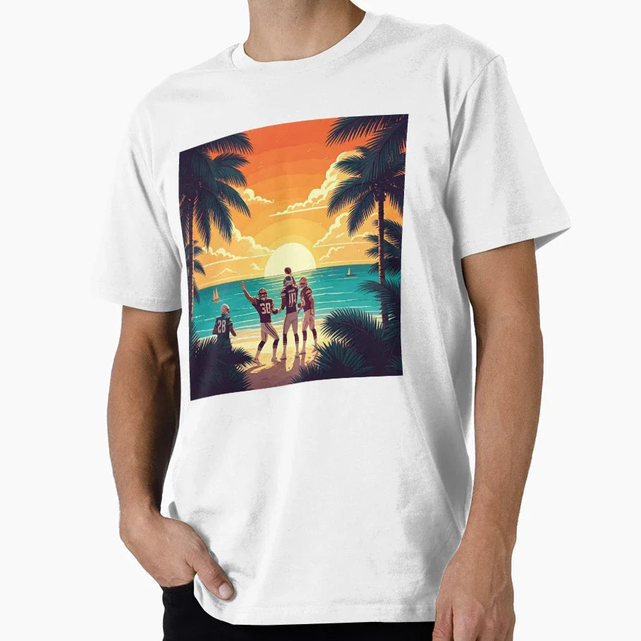 Sunset Football Paradise Tropical Beach T-Shirt - Graphic Print for Adults