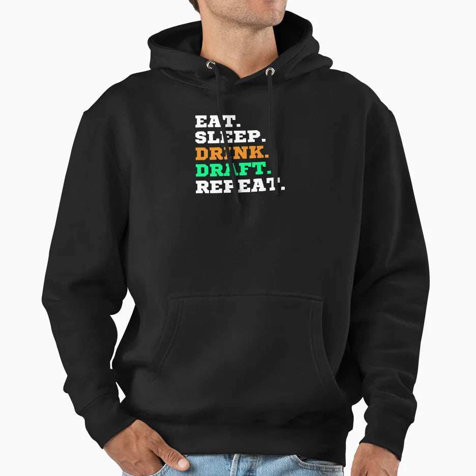 Eat Sleep Drink Draft Repeat White Hoodie - Aesthetic Graphic Men Women
