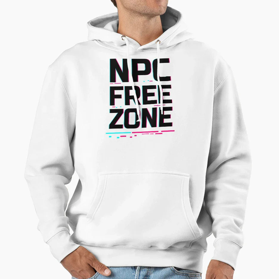 Npc Free Zone Cyberpunk Glitch Hoodie - Aesthetic Graphic Men Women