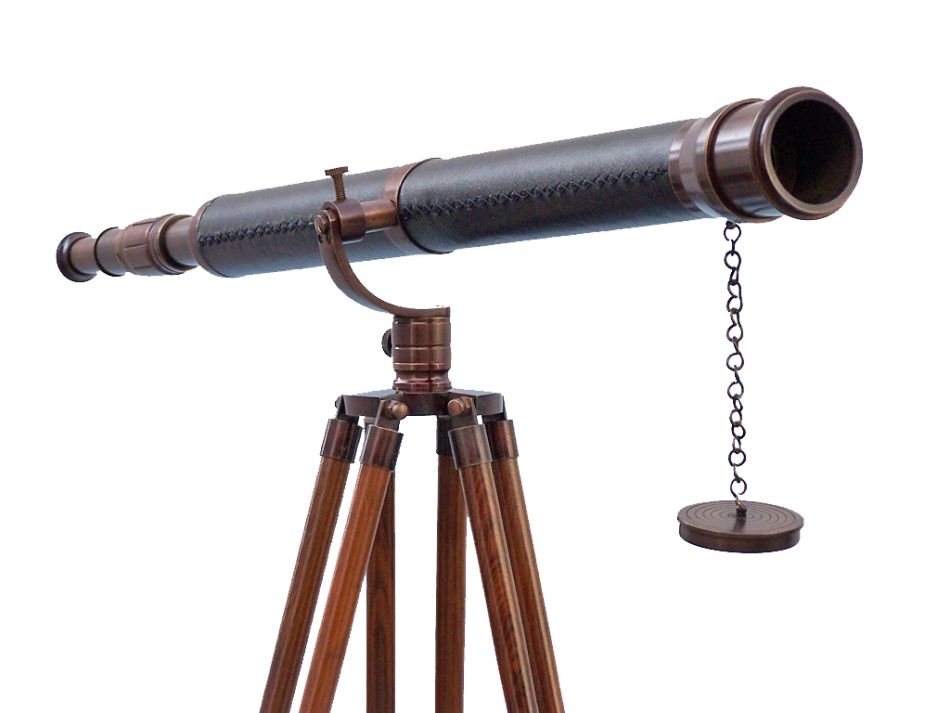 Floor Standing Antique Copper With Leather Galileo Telescope 65""
