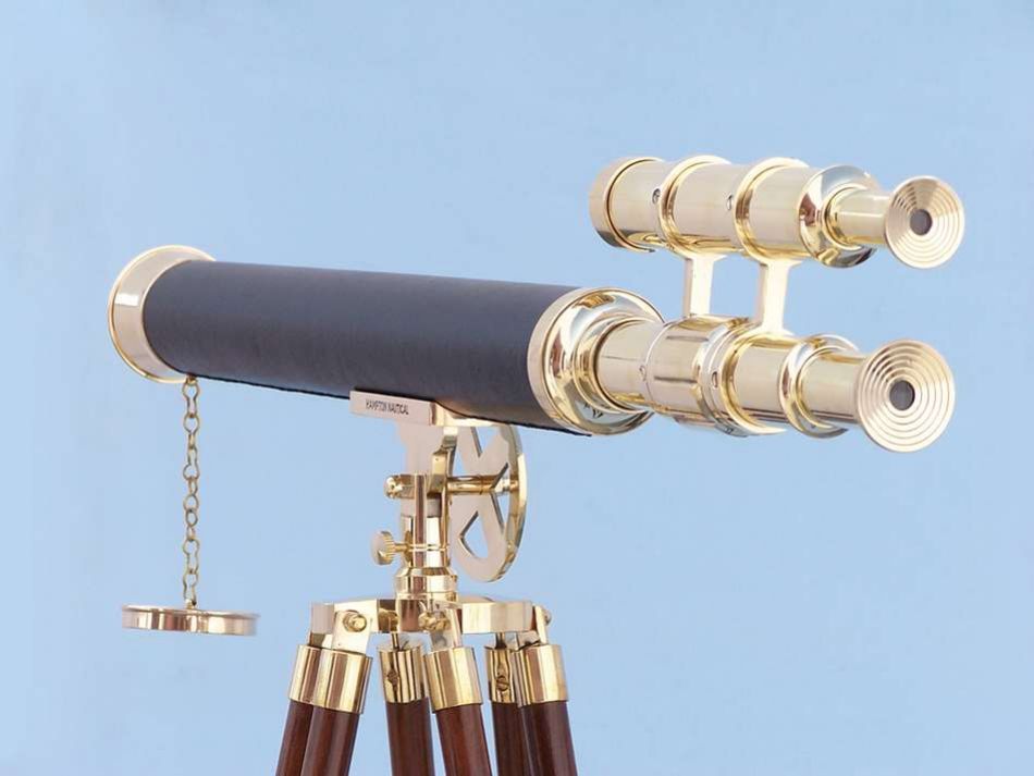 Floor Standing Solid Brass - Leather Griffith Astro Telescope 64""