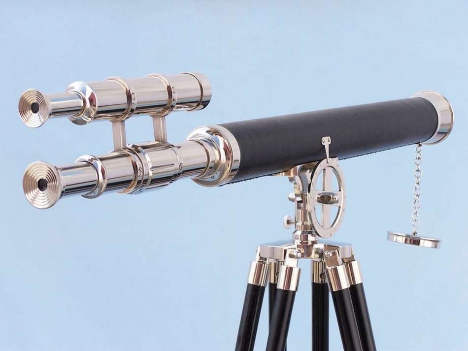 Chrome - Leather Griffith Astro Telescope 64"" with Black Wooden Legs