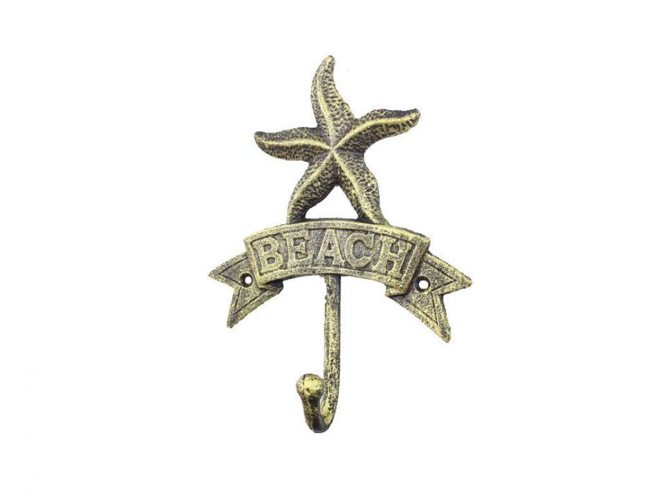 Rustic Gold Cast Iron Starfish Beach Hook 8""