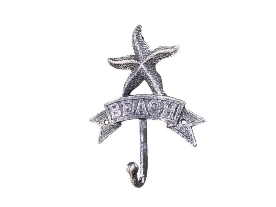 Rustic Silver Cast Iron Starfish Beach Hook 8""