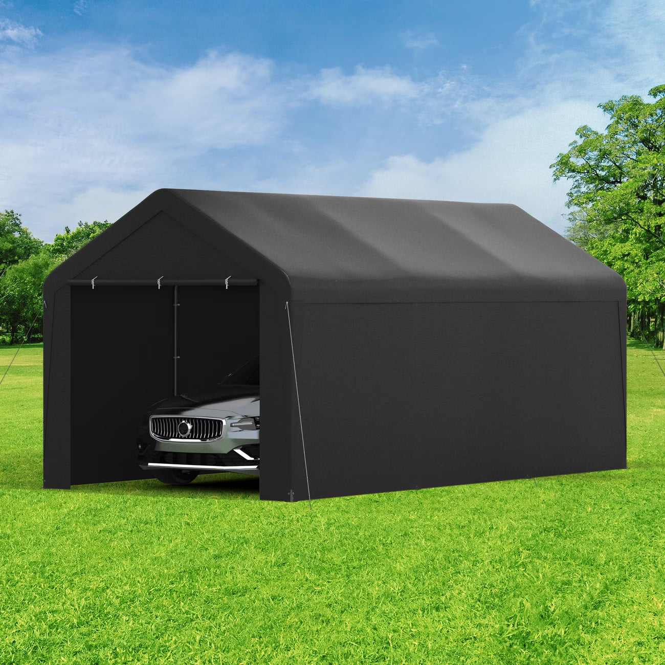 10X20 Ft Steel Canopy Carport Storage Shed, Portable Garage Party Tent, Garage with Detachable Sidewalls & Doors, All-Season Tarp for Carports, Events, And Weddings