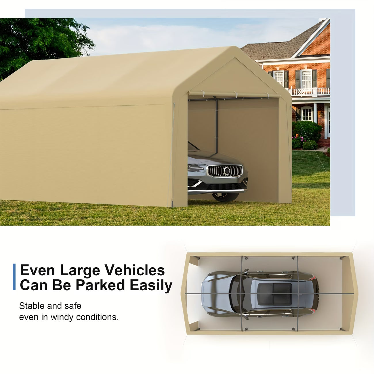 10X20 Ft Steel Canopy Carport Storage Shed, Portable Garage Party Tent, Garage with Detachable Sidewalls & Doors, All-Season Tarp for Carports, Events, And Weddings