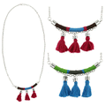 GreaterGood Taj Tassel Bar Necklace - Handmade Bohemian Cotton Jewelry