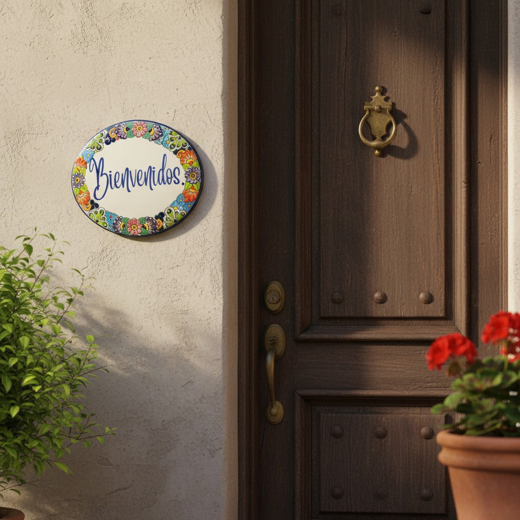 Talavera Bienvenidos Plaque | Hand-Painted Mexican Welcome Sign