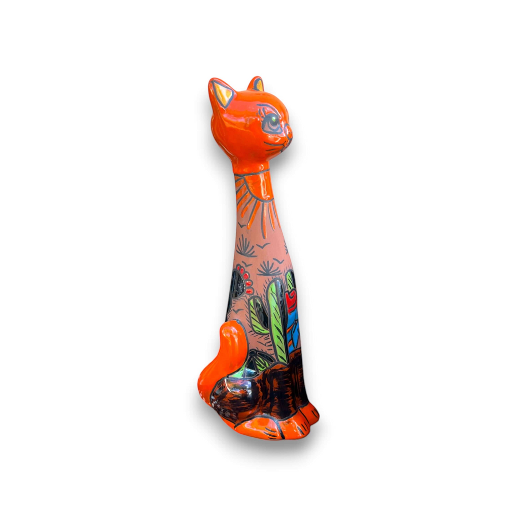 Tall Talavera Cat Statue | Mexican Terracotta Desert Design