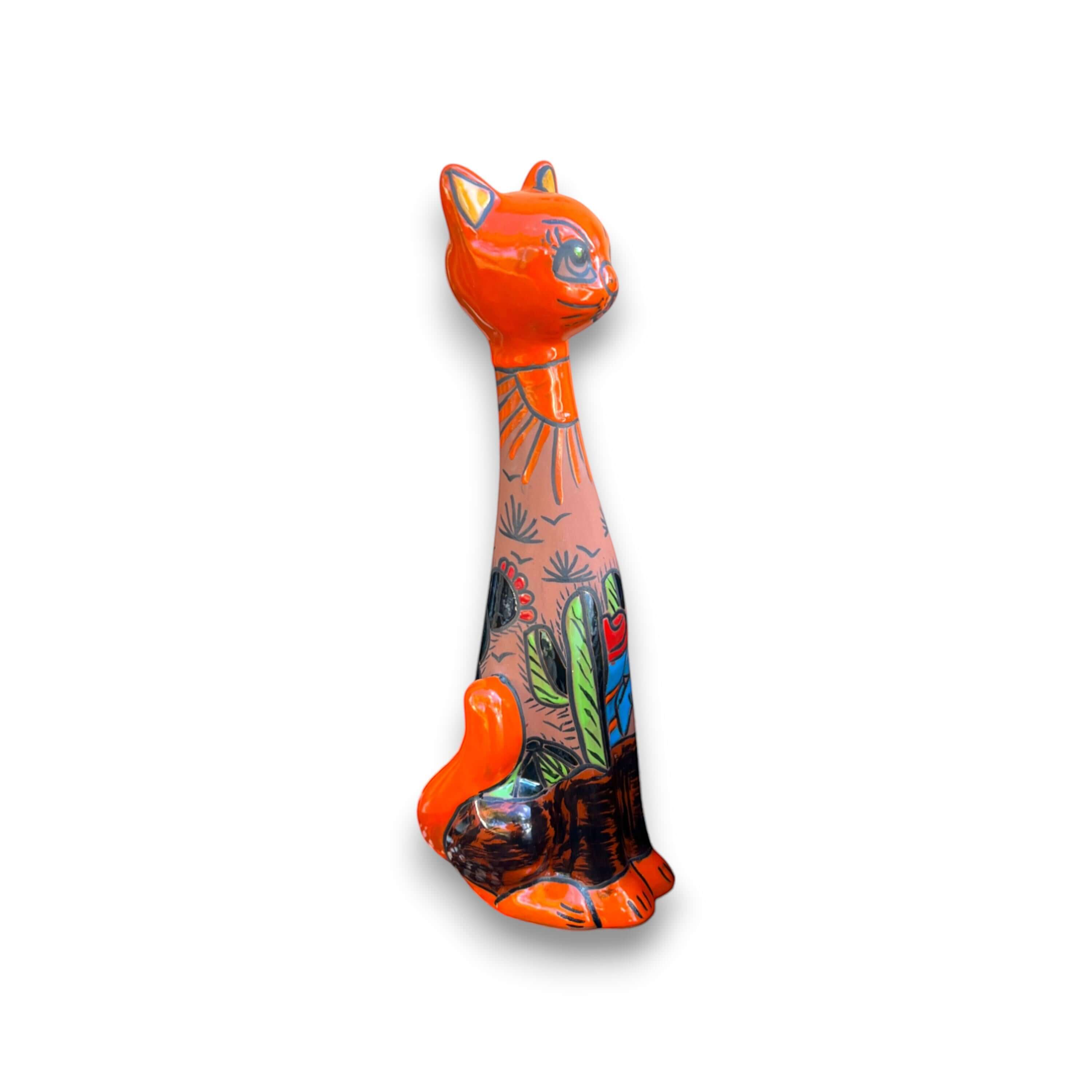 Tall Talavera Cat Statue | Mexican Terracotta Desert Design