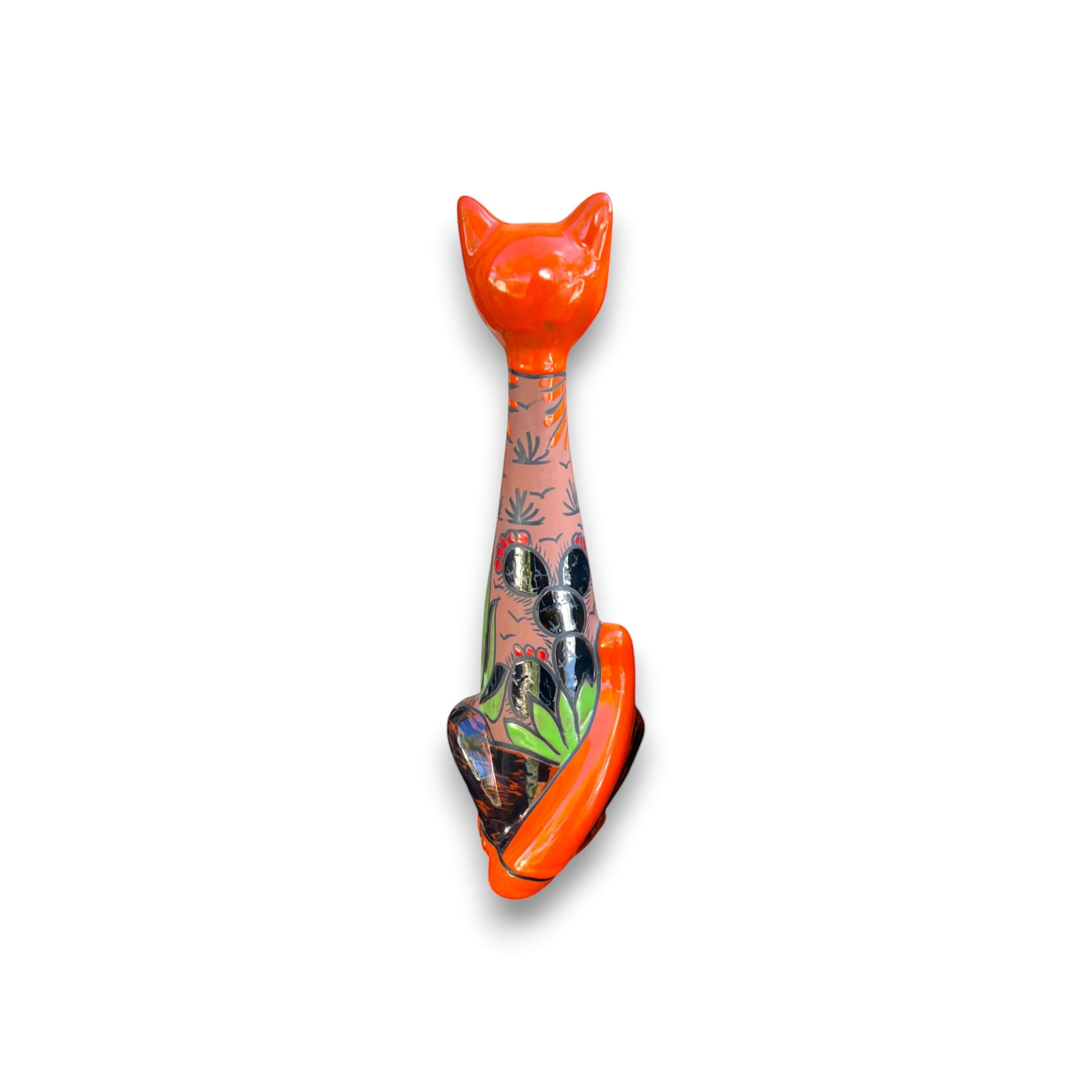 Tall Talavera Cat Statue | Mexican Terracotta Desert Design