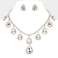 Teardrop Glass Stone Cluster Station Evening Necklace