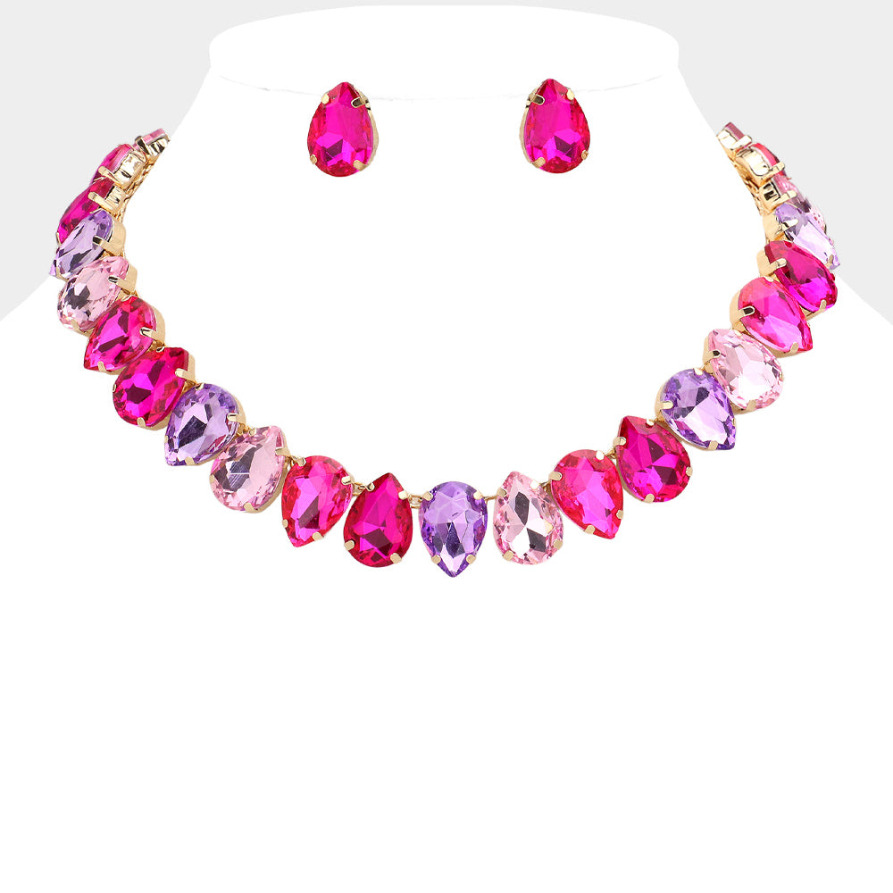 Teardrop Stone Cluster Link Evening Necklace