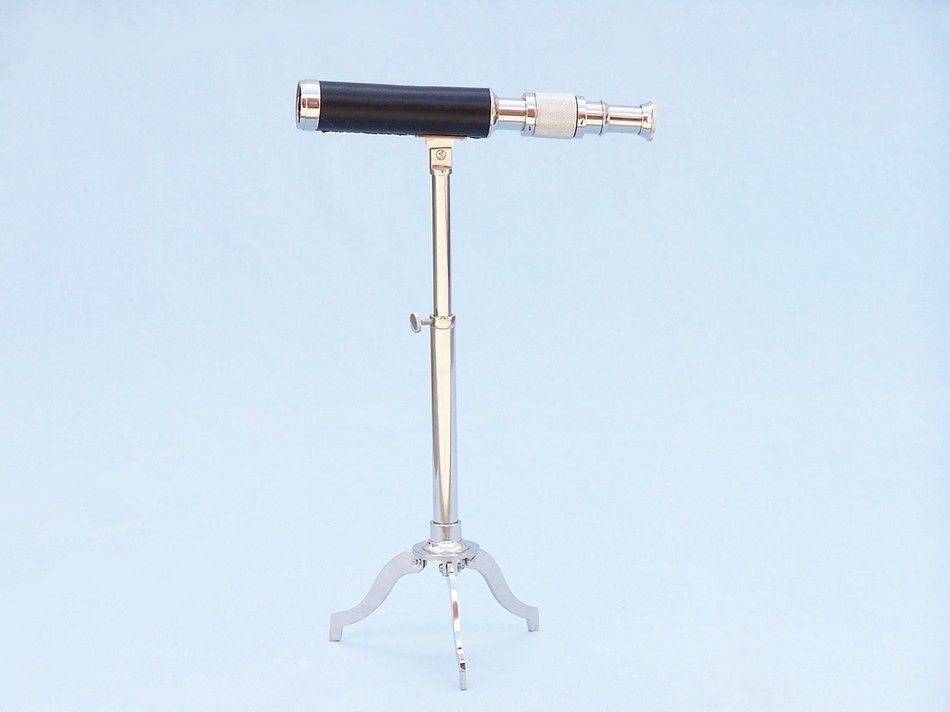 Chrome with Leather Telescope on Stand 17""