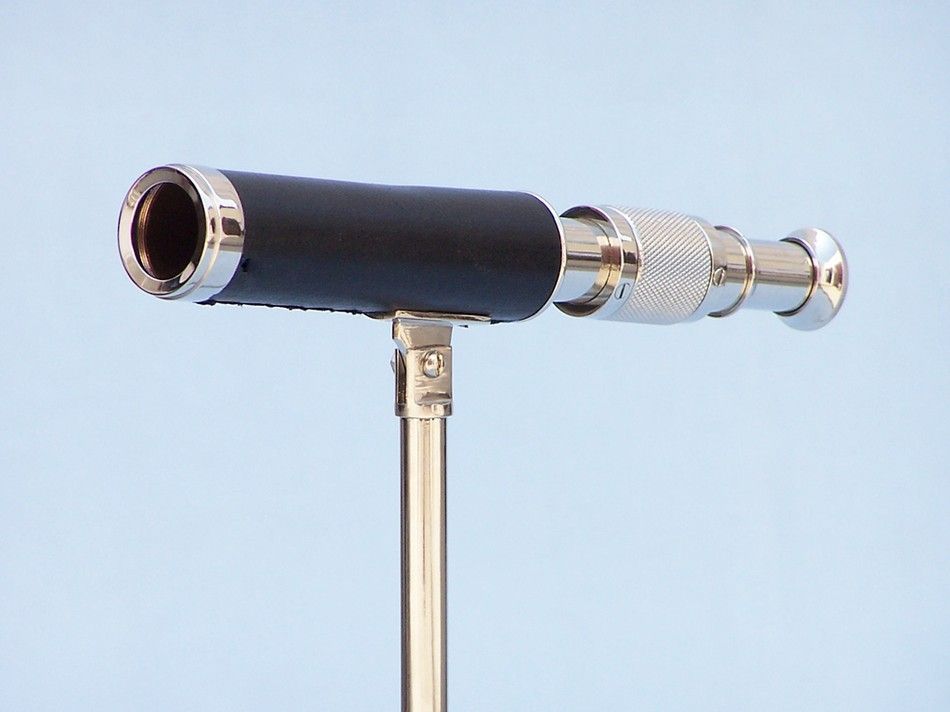 Chrome with Leather Telescope on Stand 17""
