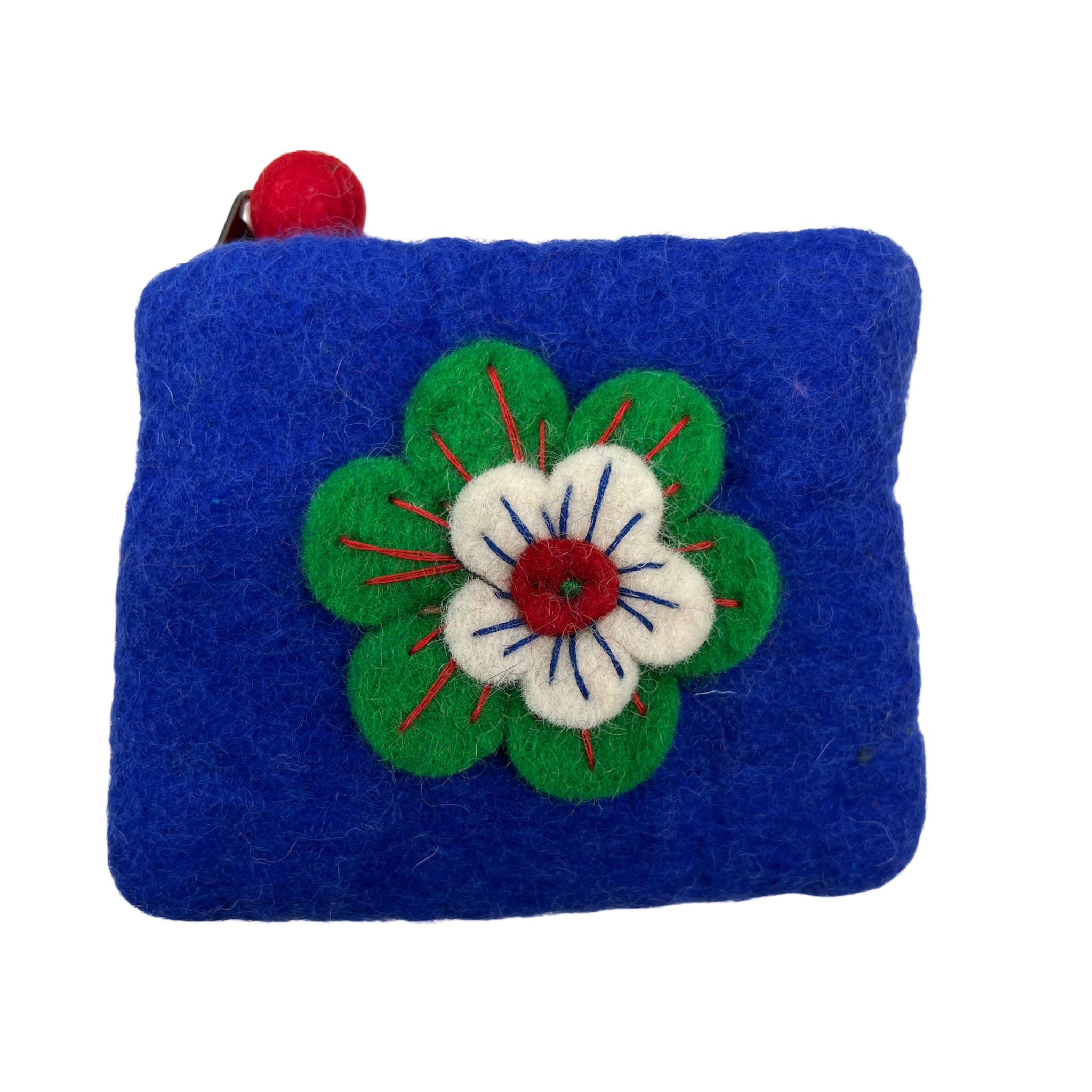 Felt Wool  Perwinkle Coin Purse with Flower Applique