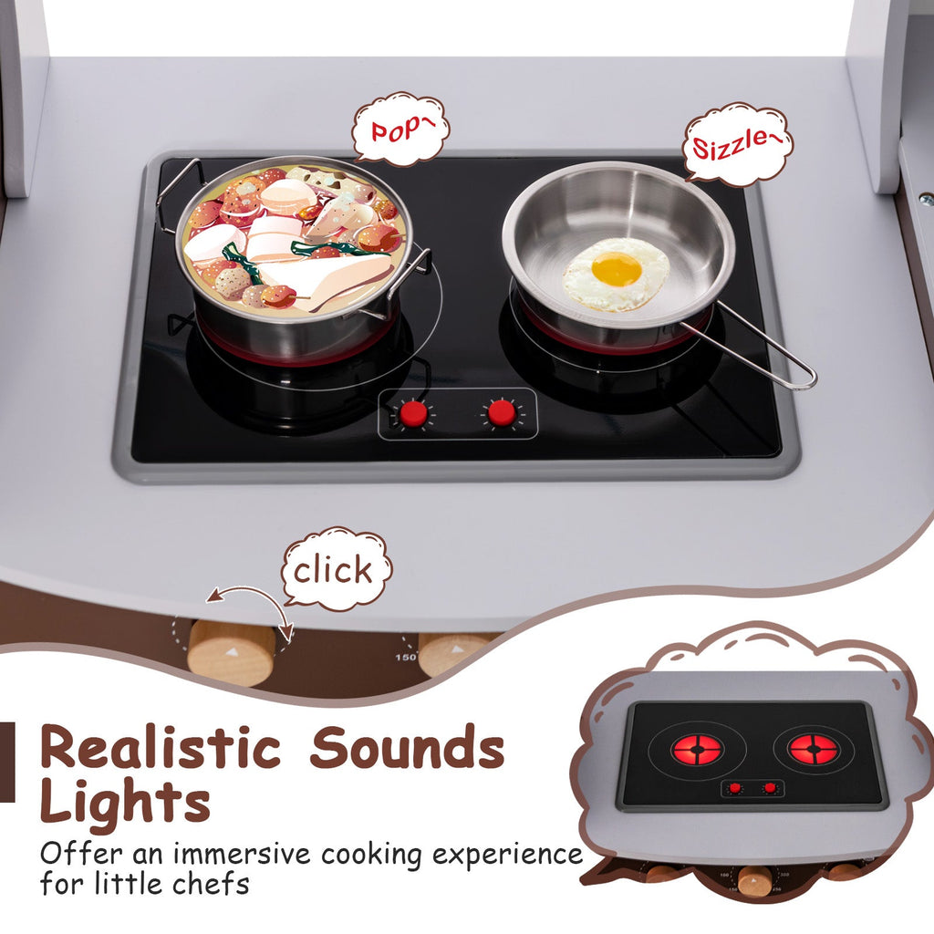 Toddler Kitchen Playset with Ice Maker Microwave Oven Sink and Washing Machine for Kids 3+ Years Old