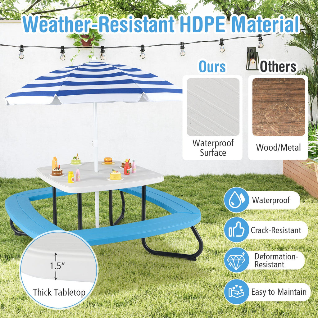 Toddler Outdoor Activity Table with Adjustable and Collapsible Umbrella-White